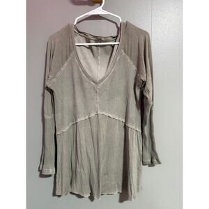 POL Ribbed Contrast Tunic Top – Taupe | Size Medium